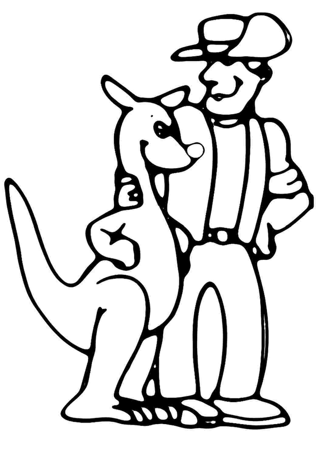 Раскраска Розфарбування Розфарбування кенгуру та людина роздрукувати. Найкращі розфарбування.