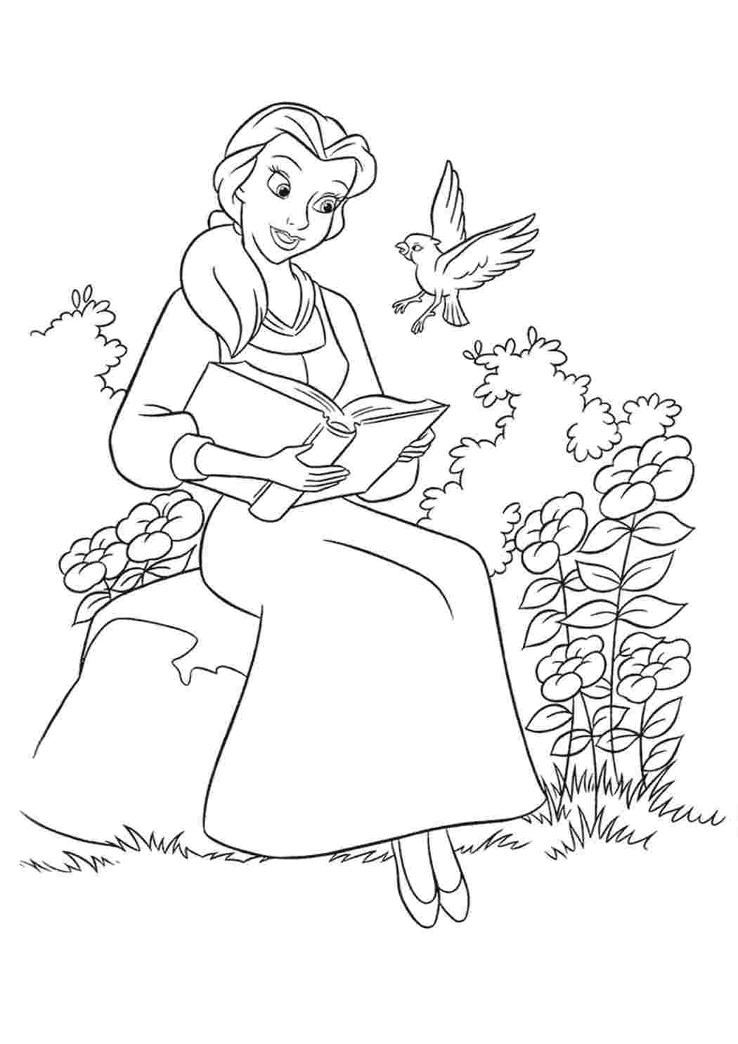Раскраска Белль у саду. Роздрукувати розмальовки.