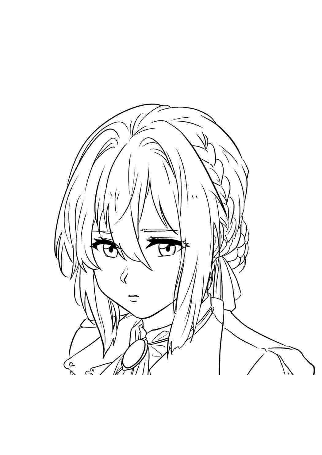 Раскраска Розфарбунки Вайолет Евергард (Violet Evergarden) | Роздрукувати безкоштовно. Розфарбунки у форматі А4.