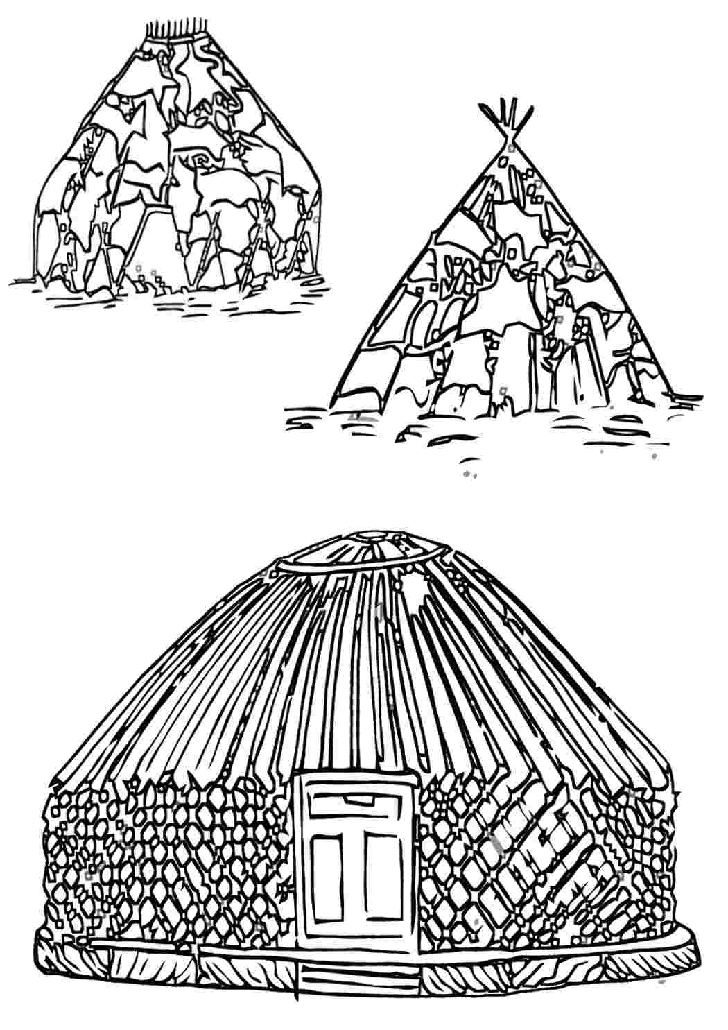 Раскраска юрта. Роздрукувати розмальовки.