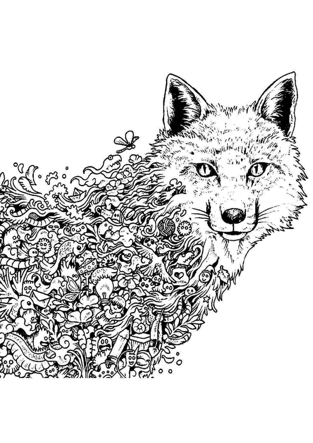 Раскраска Розфарбування Розфарбування антистрес вовк роздрукувати. Завантажити розмальовки.