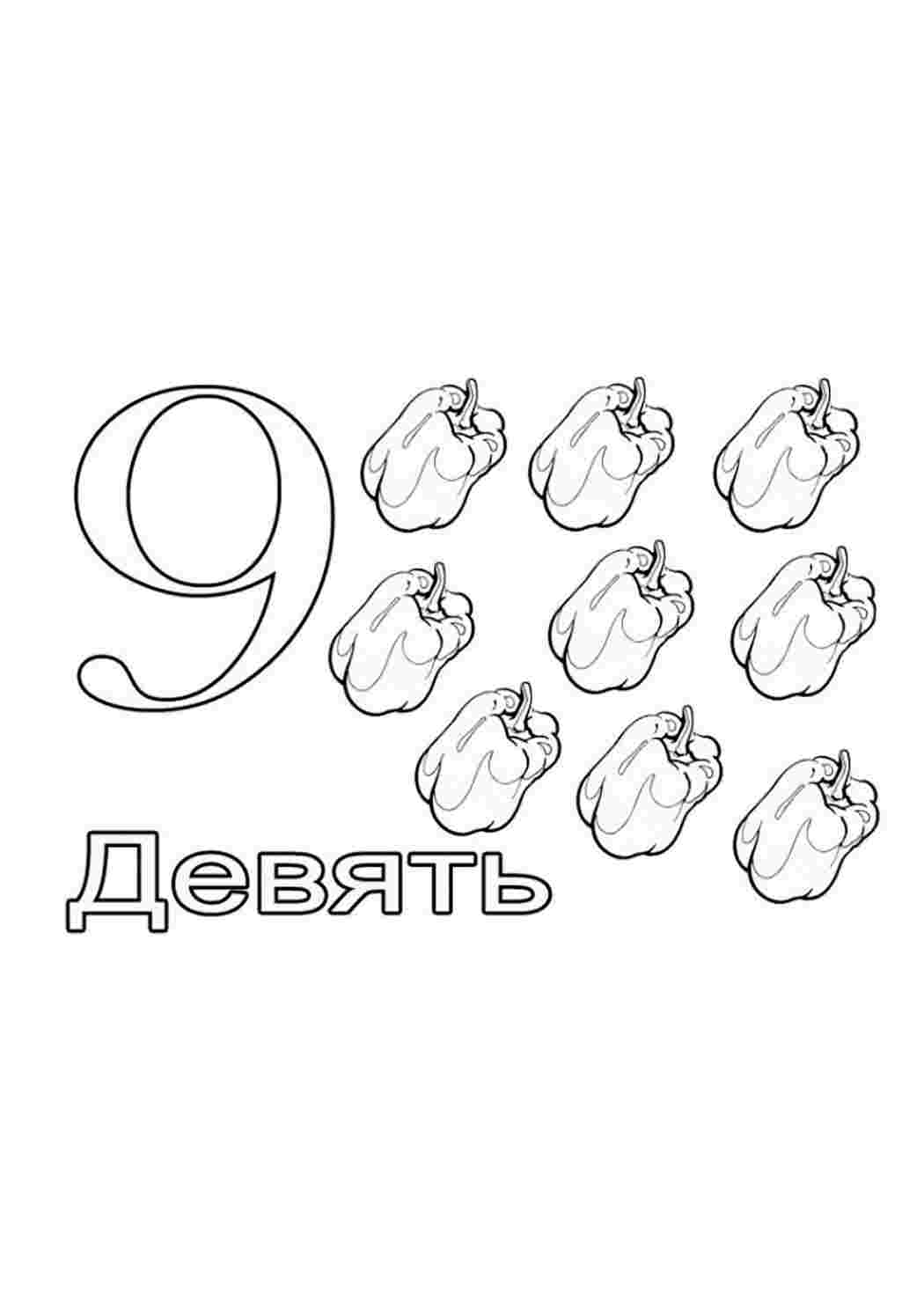 Раскраска Розфарбунки букви цифри алфавіт розмальовка цифра 9. Розмальовки.