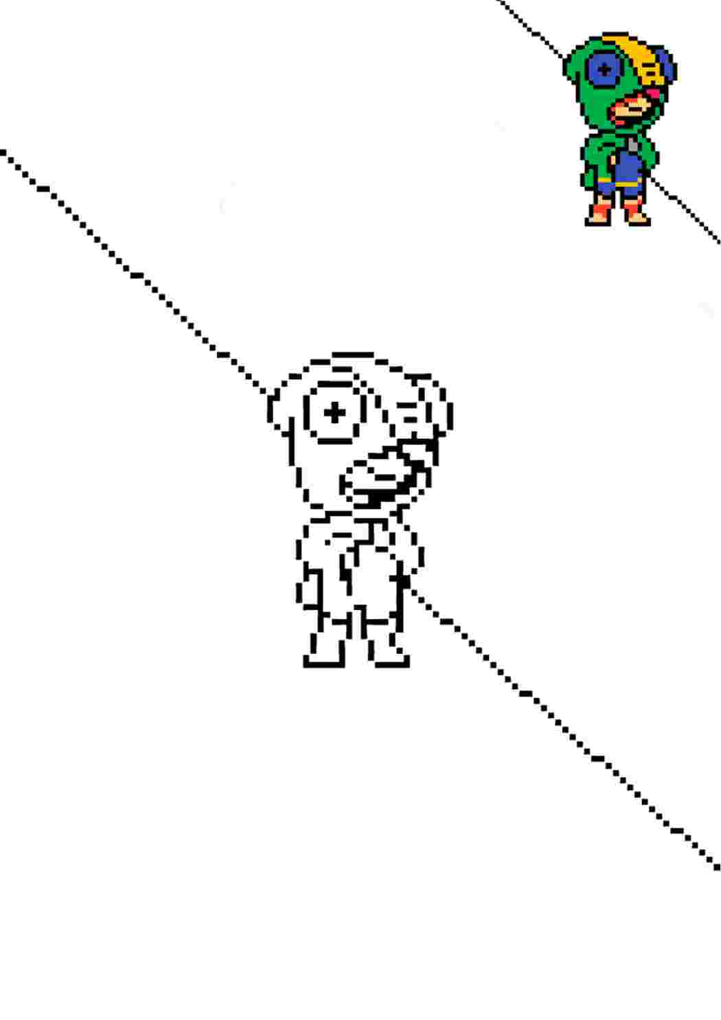 Раскраска Pixel Leon запропонований варіант кольоризації. Роздрукувати розмальовки.