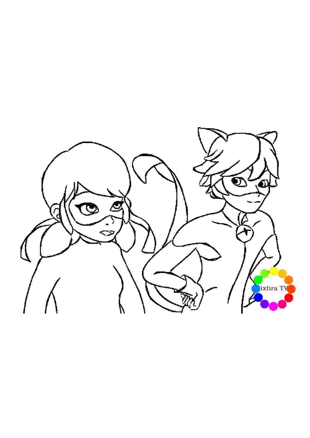 Раскраска Розмальовка Розфарбувати Ladybug and Cat Noir. Розмальовки для розвитку.