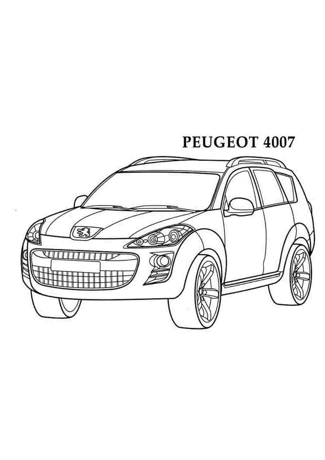 Раскраска Розфарбунки для хлопчиків розмальовка Пежо. Розмальовка для друку.