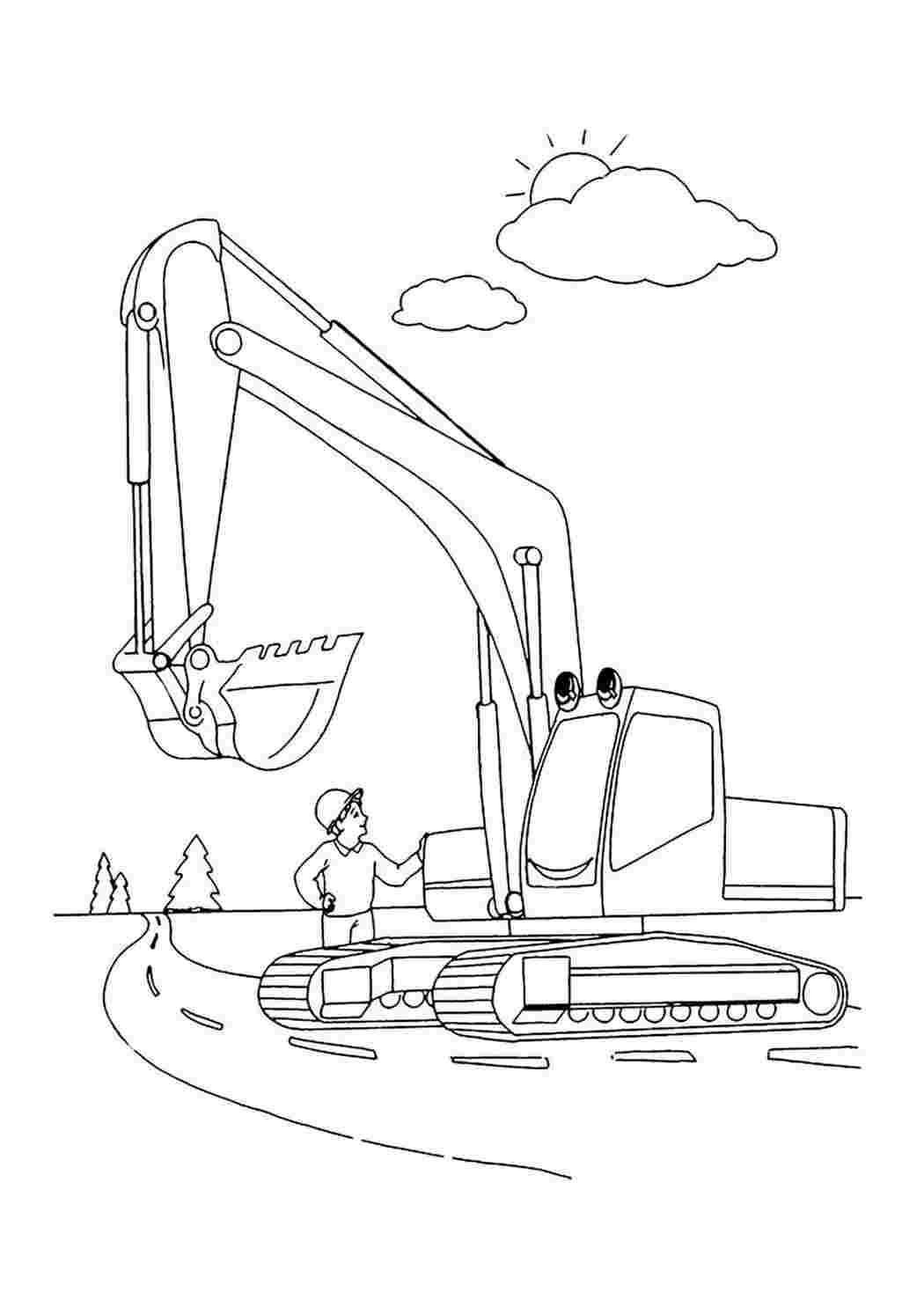 Раскраска Розфарбунки для хлопчиків розмальовка екскаватор. Роздрукувати розфарбунки на сайті.