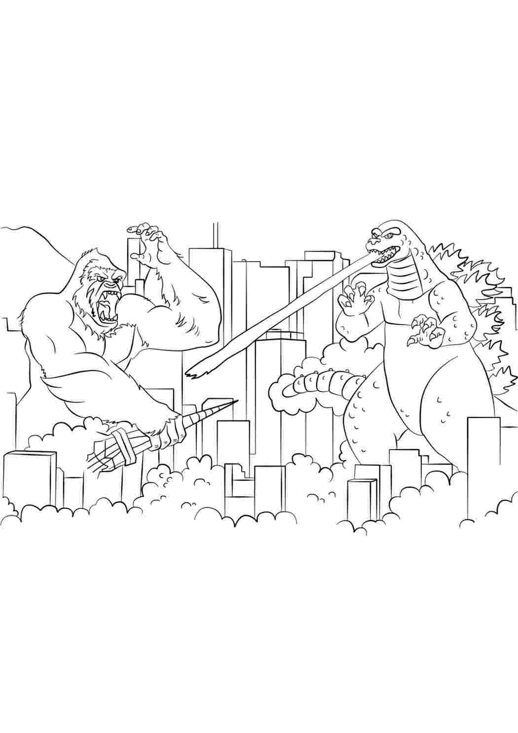 Раскраска Розфарбування Ґодзілла проти Кінґ Конґа. Завантажити розфарбування безкоштовно.