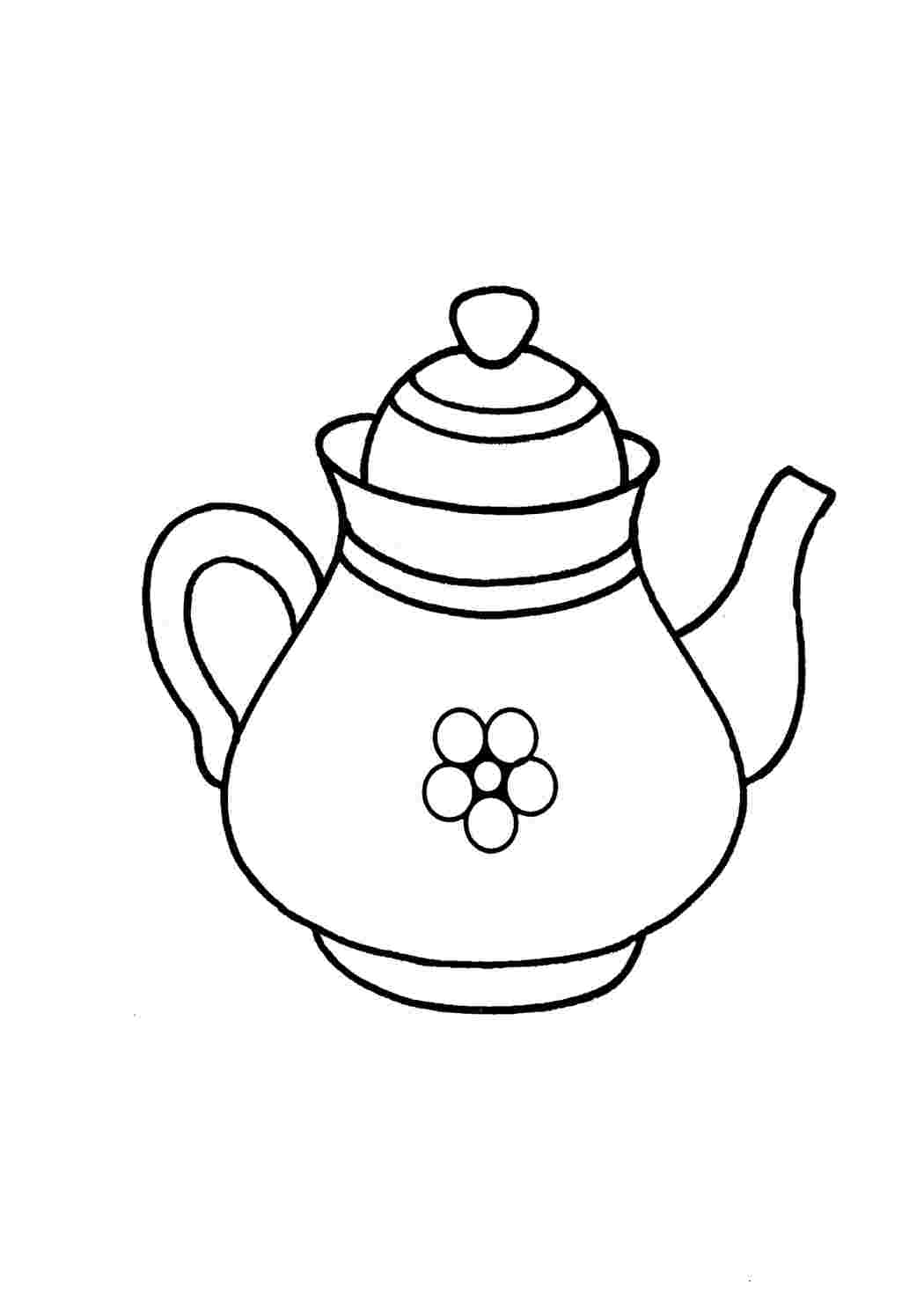 Раскраска Розфарбування чайник. Чорно-білі розмальовки.