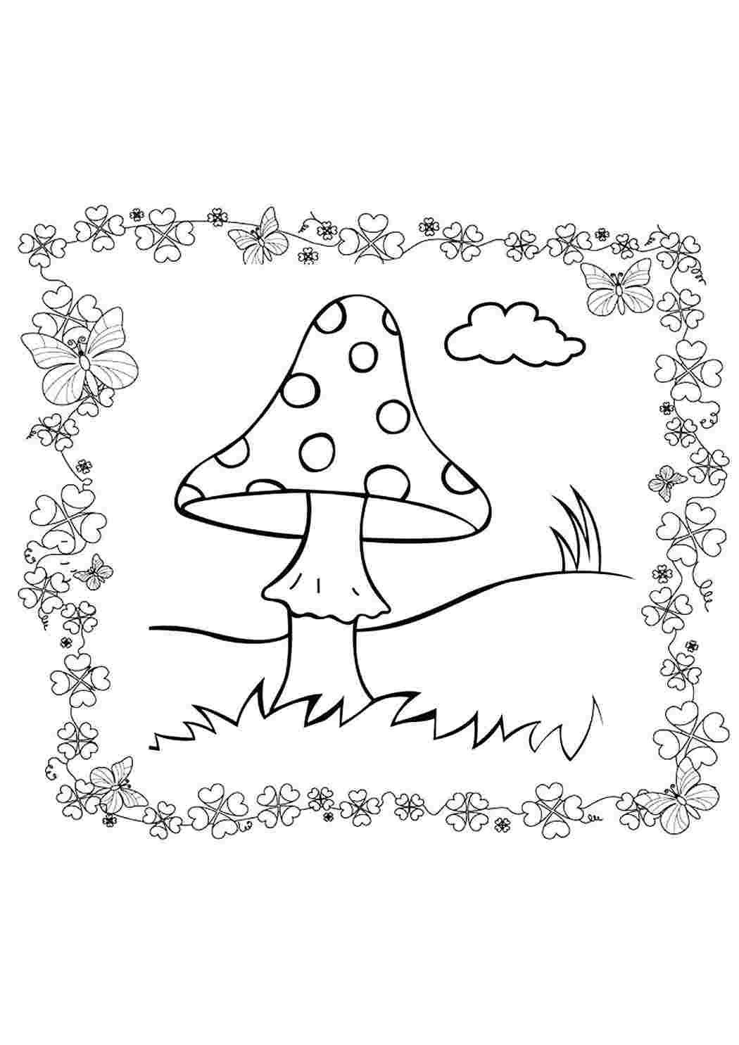 Раскраска Мухомор і метелик. Розмальовки.