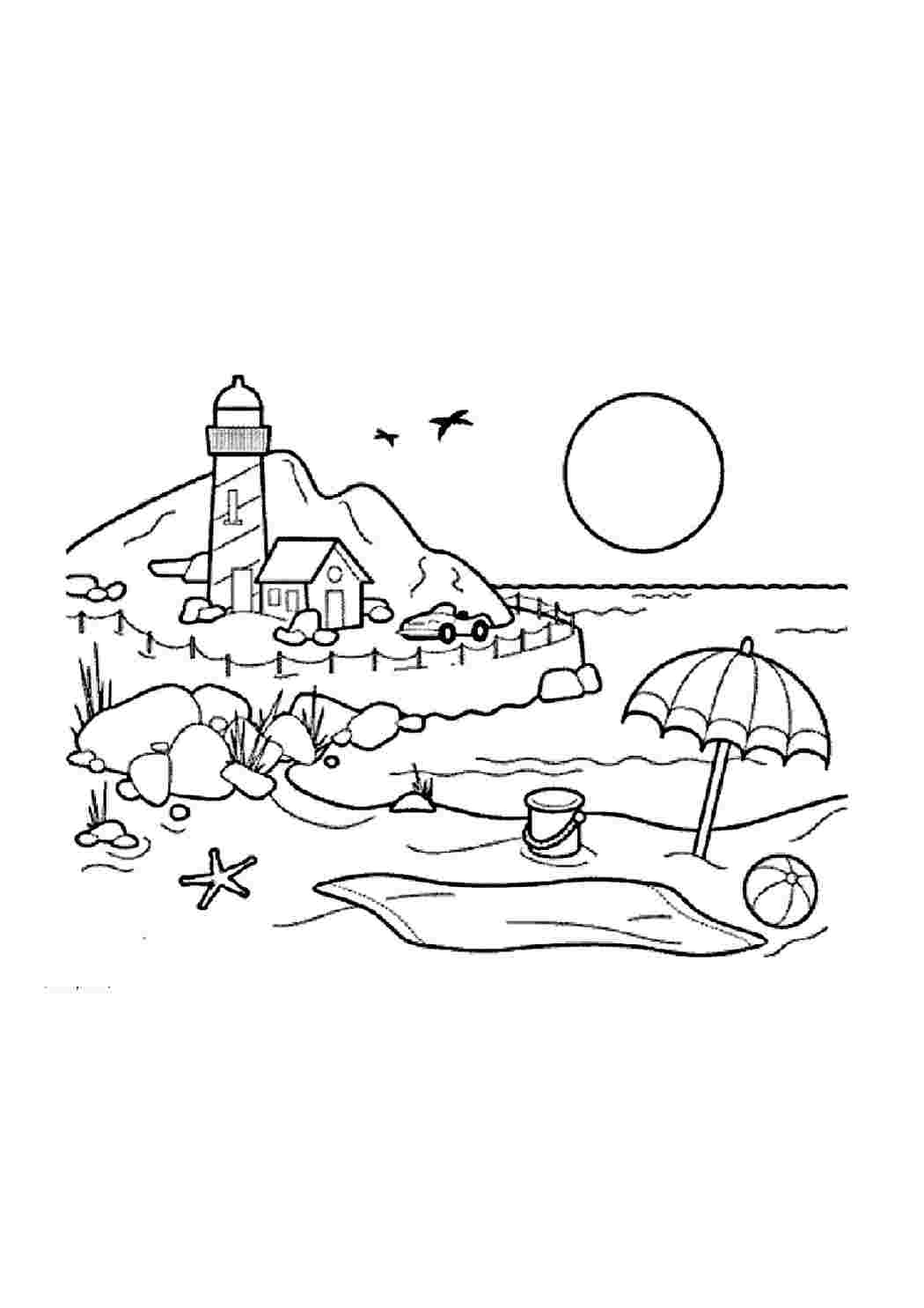 Раскраска Маяк на морі. Чорно-білі кольори.
