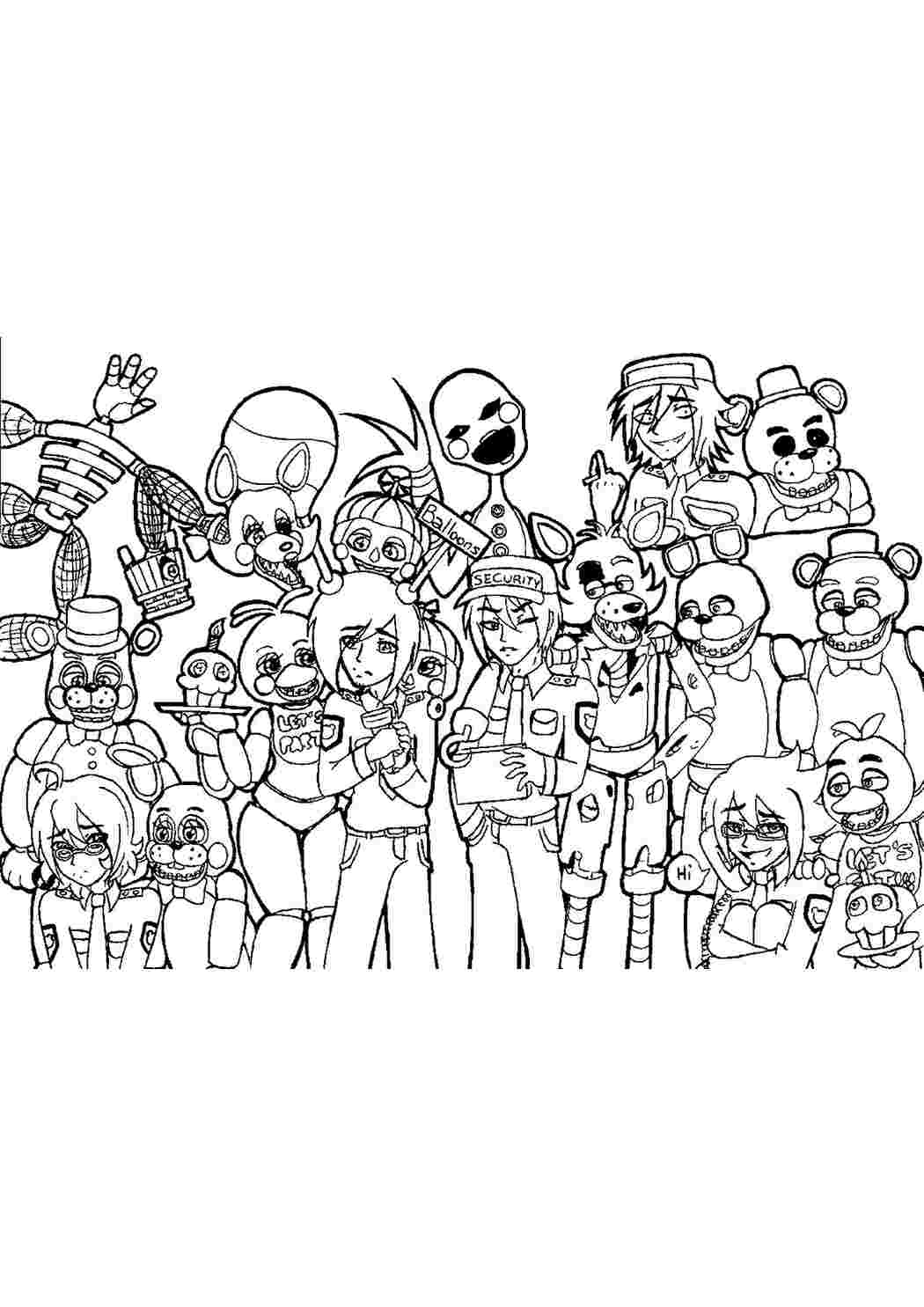 Раскраска Розфарбування для хлопчиків розмальовка FNAF 2. Розмальовки у форматі А4.