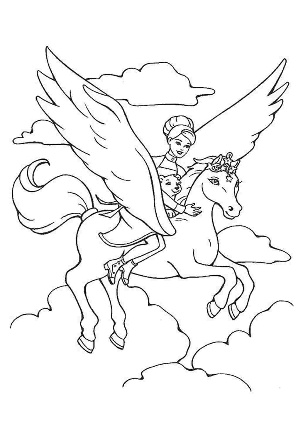 Раскраска Розмальовка Барбі на єдинорозі. Завантажити розмальовки безкоштовно.