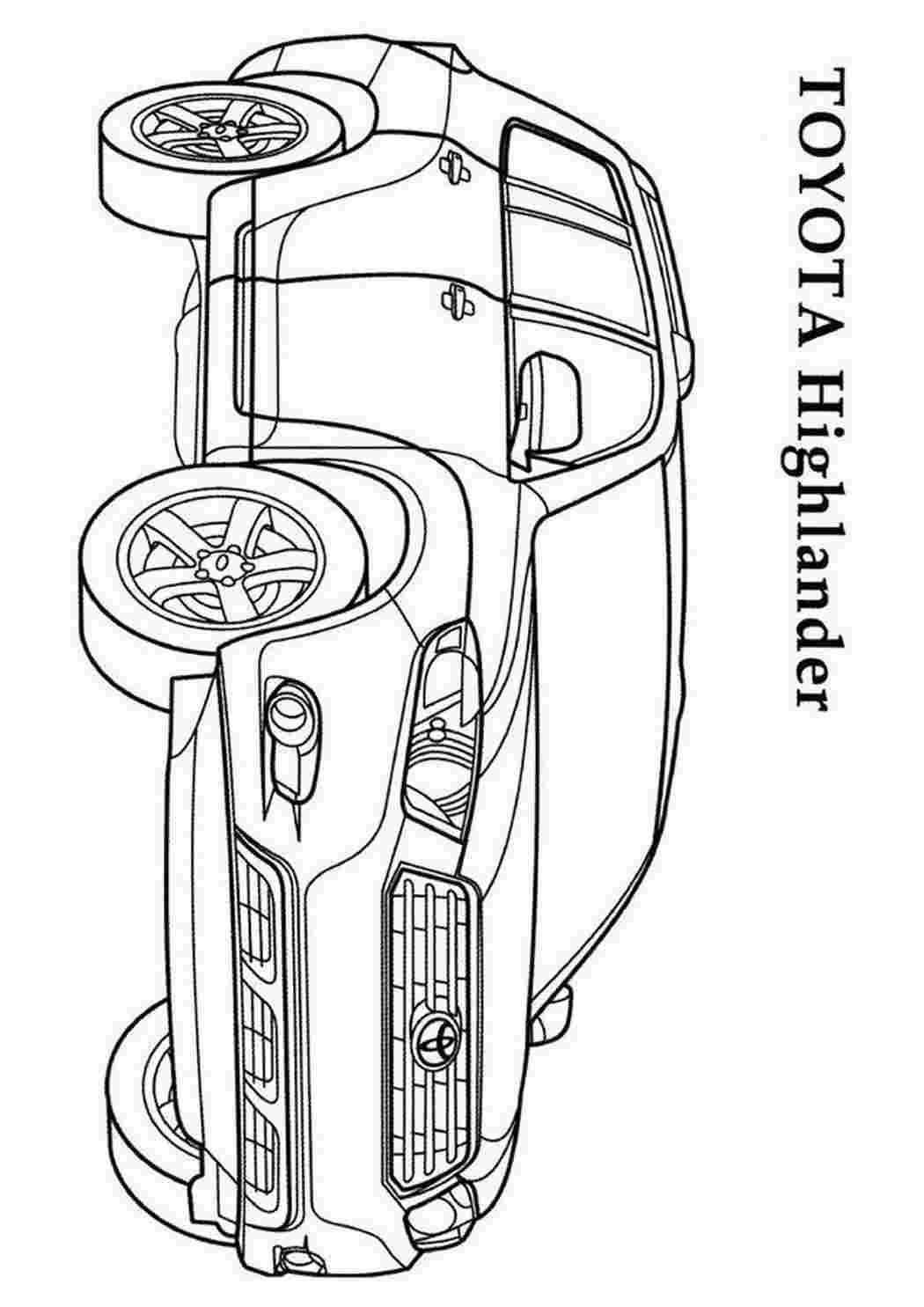 Раскраска Розфарбування Toyota Jeep HighLander. Розмальовка.