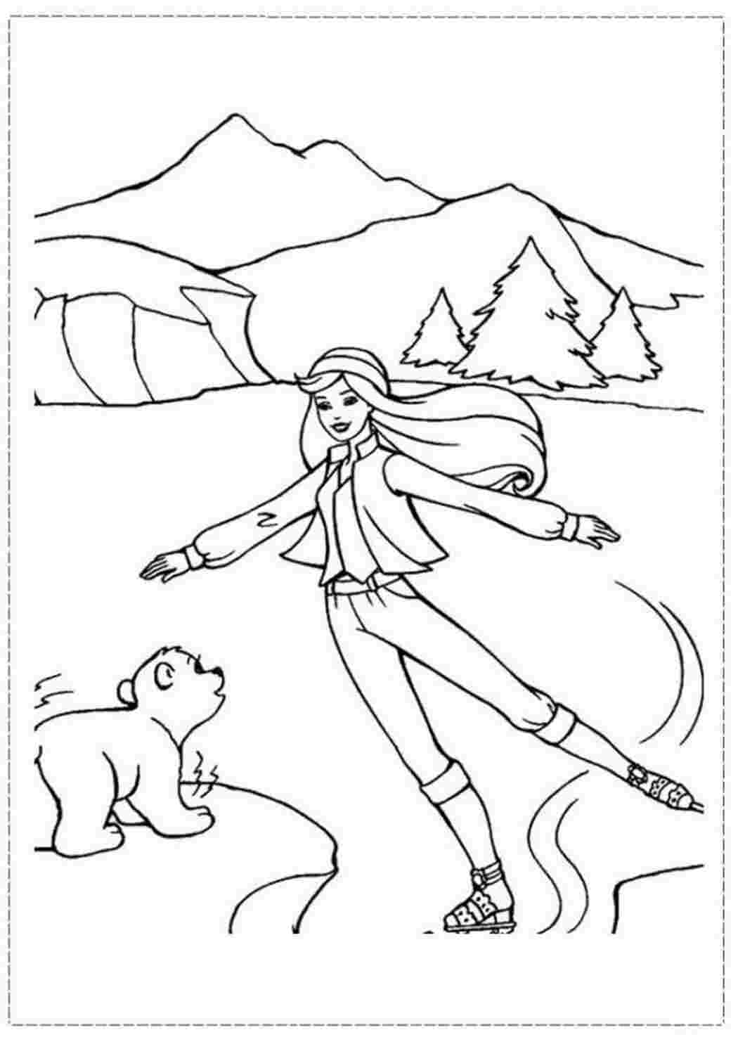 Раскраска Барбі на ковзанах розмальовка. Навчальні розмальовки.