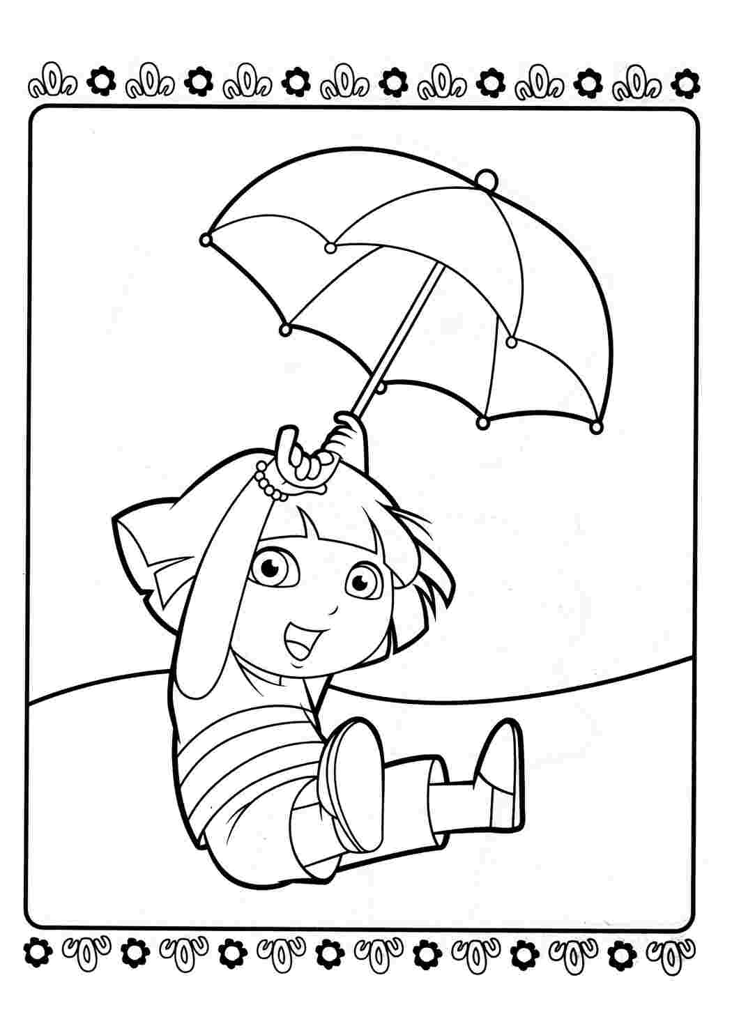 Раскраска Даша грається з парасолькою. Малюнки для розмальовування.