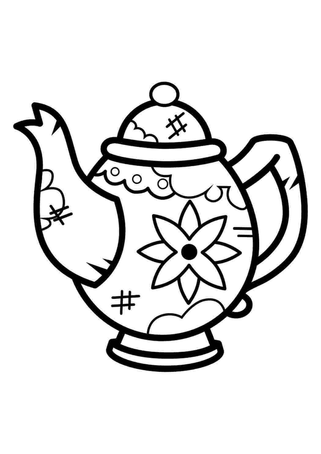 Раскраска Чайник у квіточку. Картинки-розмальовки.