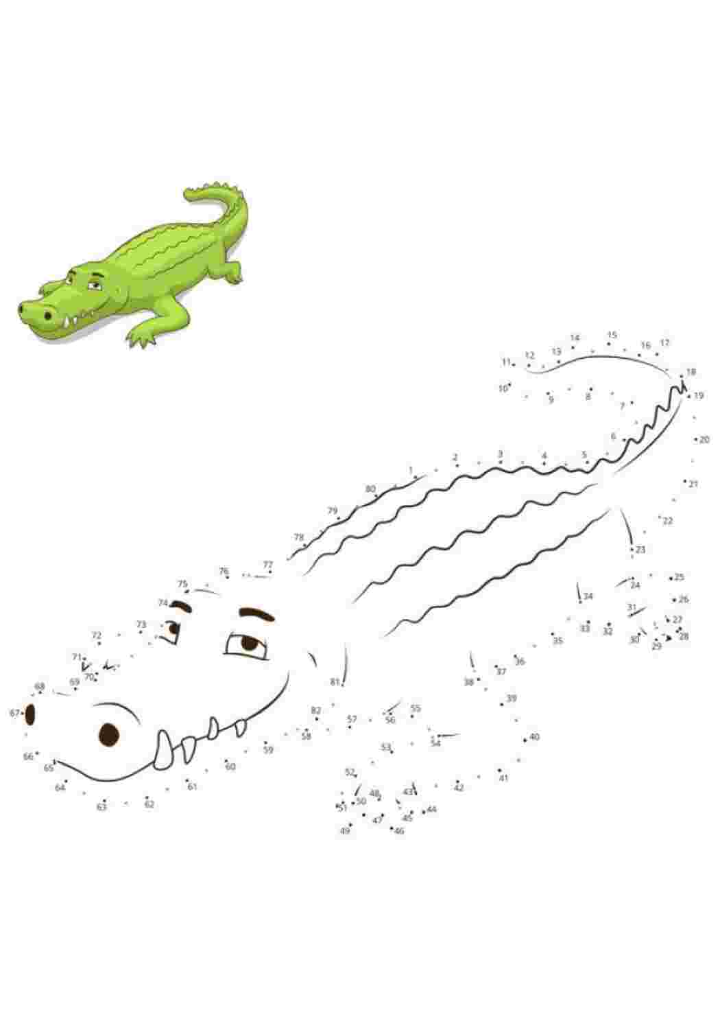 Раскраска Розфарбування для хлопчиків та дівчаток Crocodile-dot. Онлайн розмальовка.