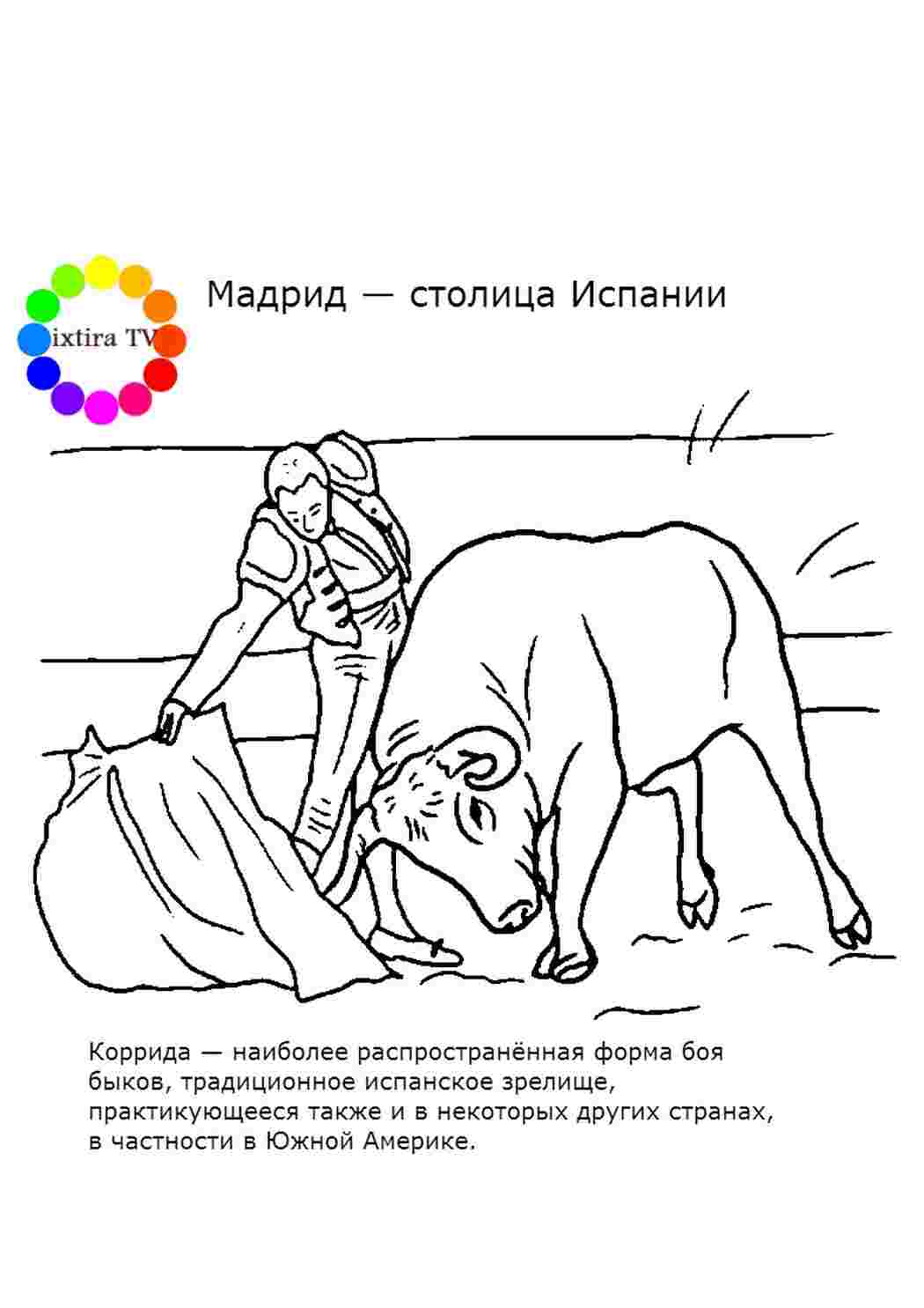 Раскраска Розфарбувати Розфарбувати Корида роздрукувати. Чорно-білі розмальовки.