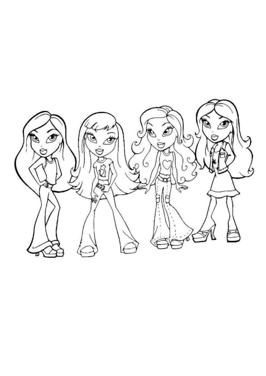 Раскраска Розфарбунки ляльок Bratz. Цікаві розмальовки.