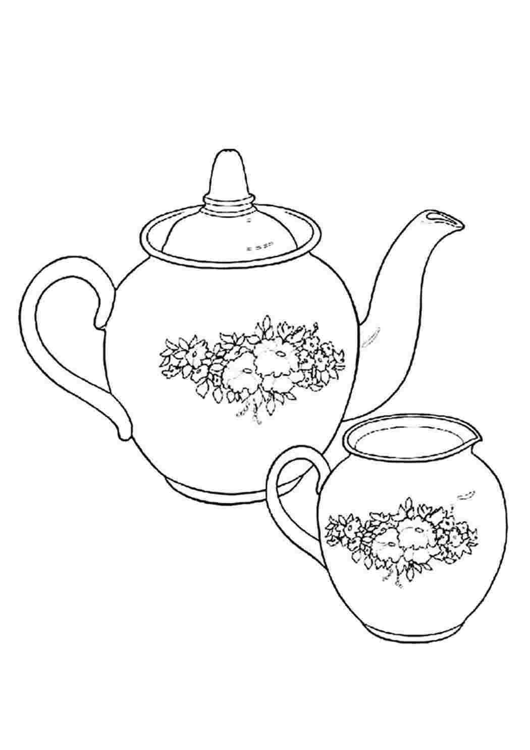 Раскраска Зображення Чайник. Роздрукувати розмальовки.