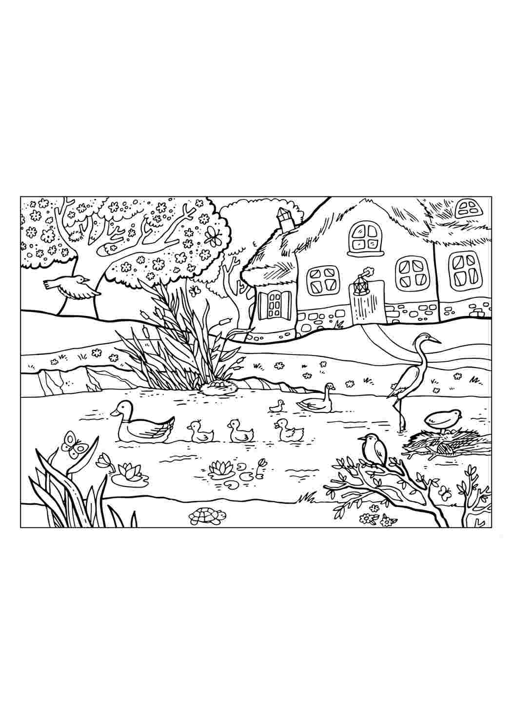 Раскраска Малюнок весна. Розвивальні розмальовки.