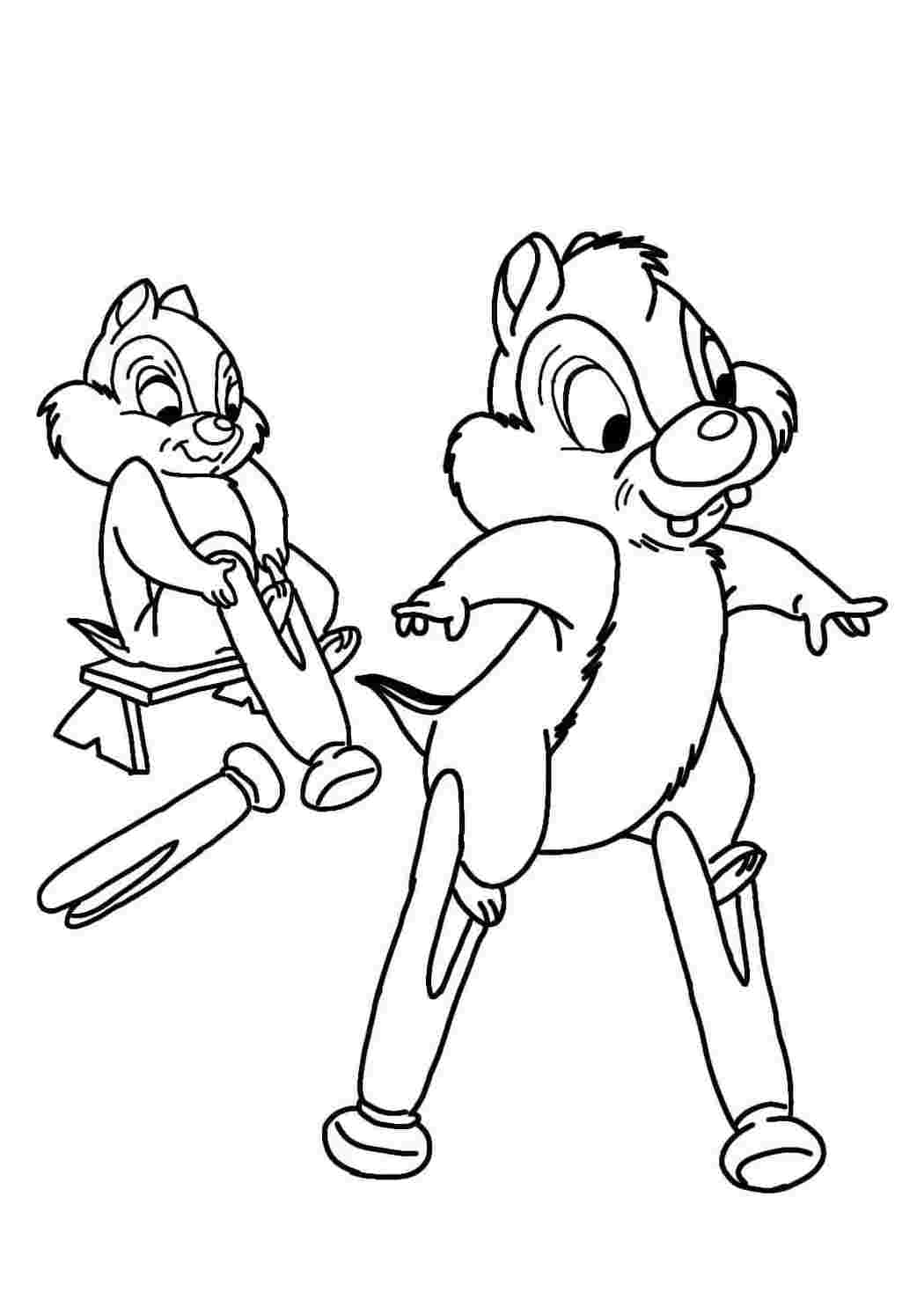 Раскраска Розфарбування Чіп і Дейл. Чіп і Дейл розважаються. Гарні розмальовки.