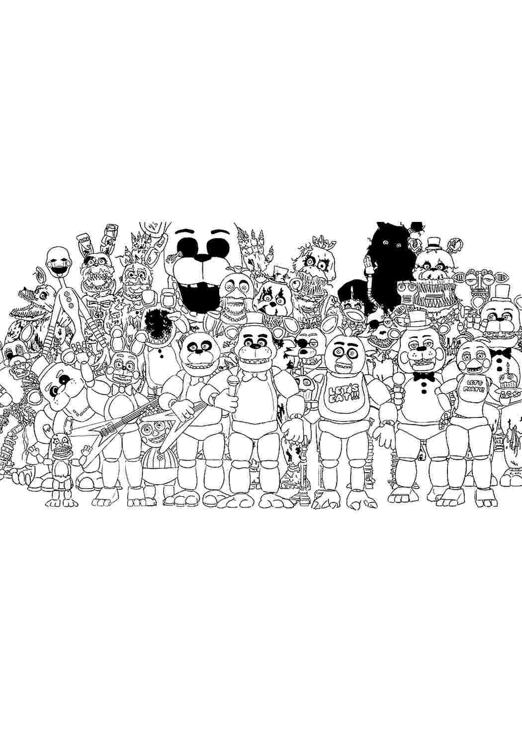 Раскраска Розфарбунки для хлопчиків розмальовка FNAF 2. Чорно-білі розфарбунки.