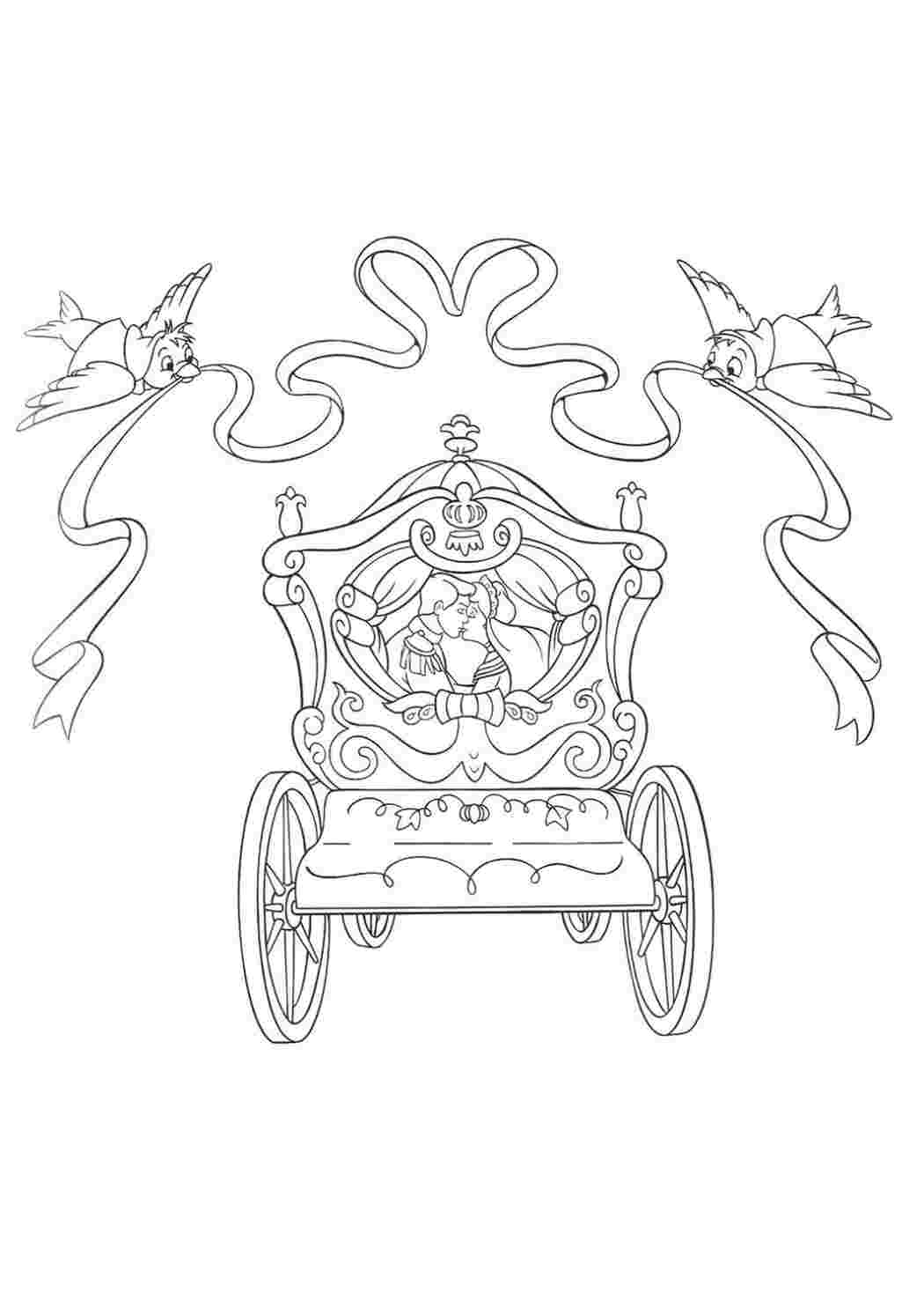 Раскраска Улюблені цілуються в кареті. Чорно-білі розмальовки.
