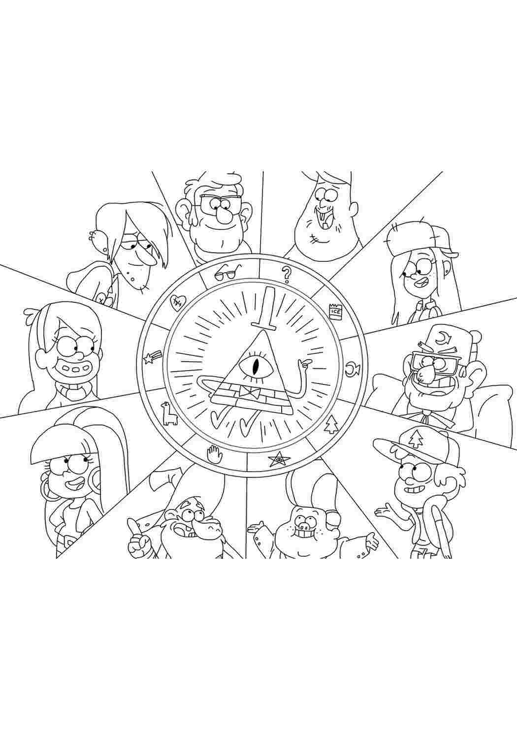 Раскраска Розфарбунки з мультфільмів, розфарбунки Gravity Falls. Онлайн розфарбунки.