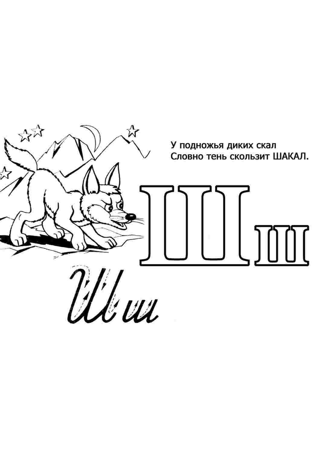 Раскраска Розфарбунки букви цифри алфавіт розмальовка буква ш. Роздрукувати розфарбунки на сайті.