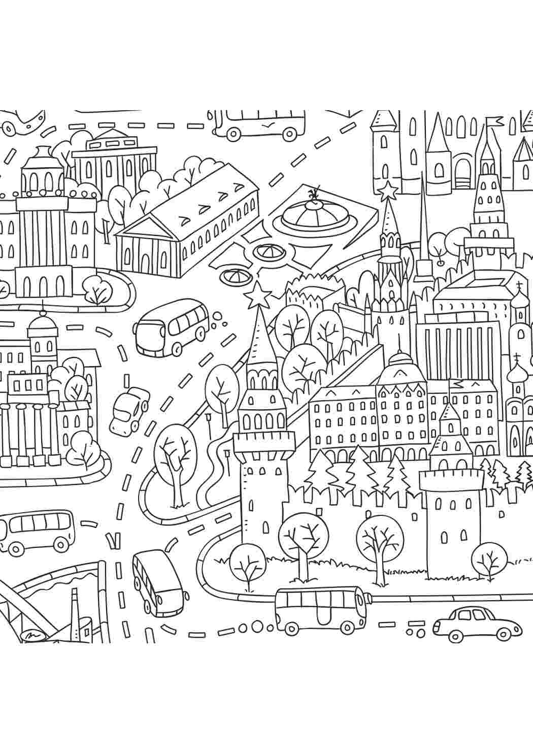 Раскраска Місто Москва. Гарні розмальовки.