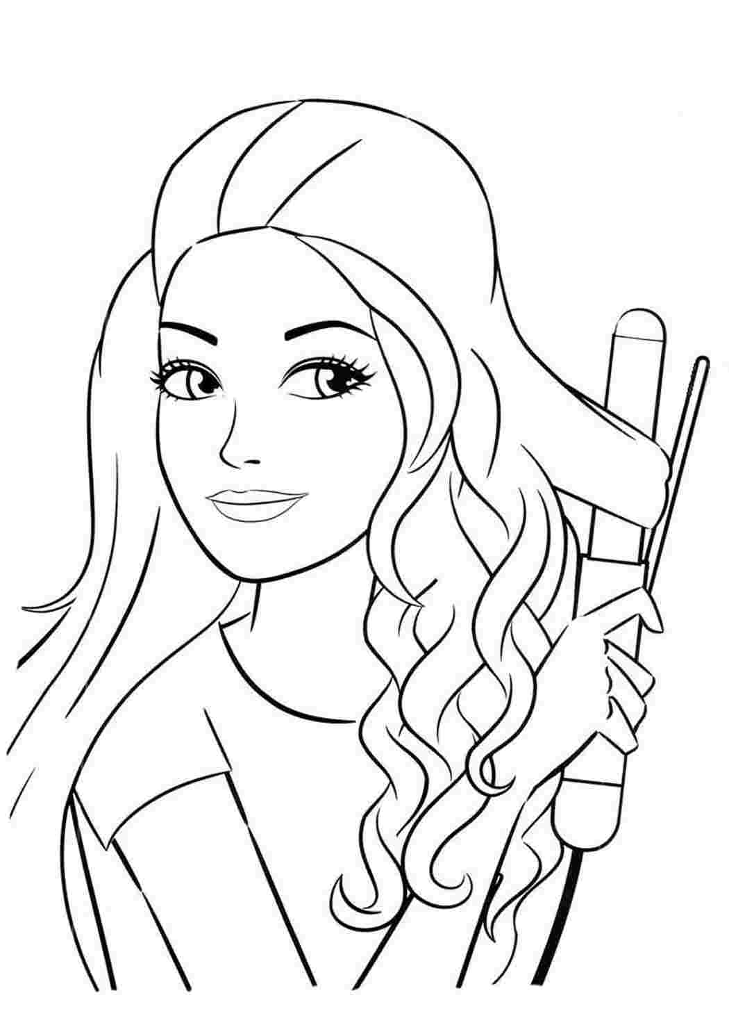 Раскраска Дівчина робить зачіску. Гарні розмальовки.
